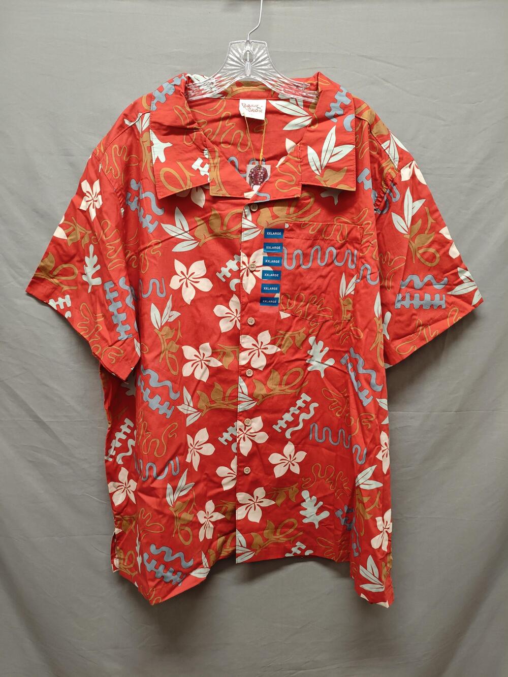 Barefoot In Paradise Shirt Mens 2XL Red Hawaiian Aloha Floral Button Cotton NWT